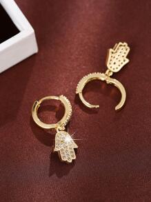 Cubic Zirconia Hand Drop Earrings - Yellow Gold - View 4
