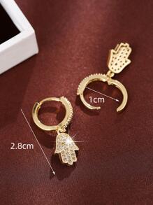 Cubic Zirconia Hand Drop Earrings - Yellow Gold - View 3