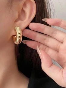 Pendientes de aro abierto con textura - Dorado - Ver 1