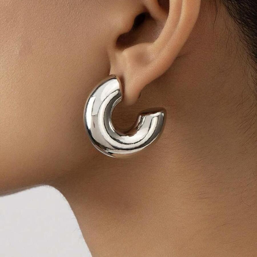 Bông tai vòng bít tối giản - Bạc - Xem 1