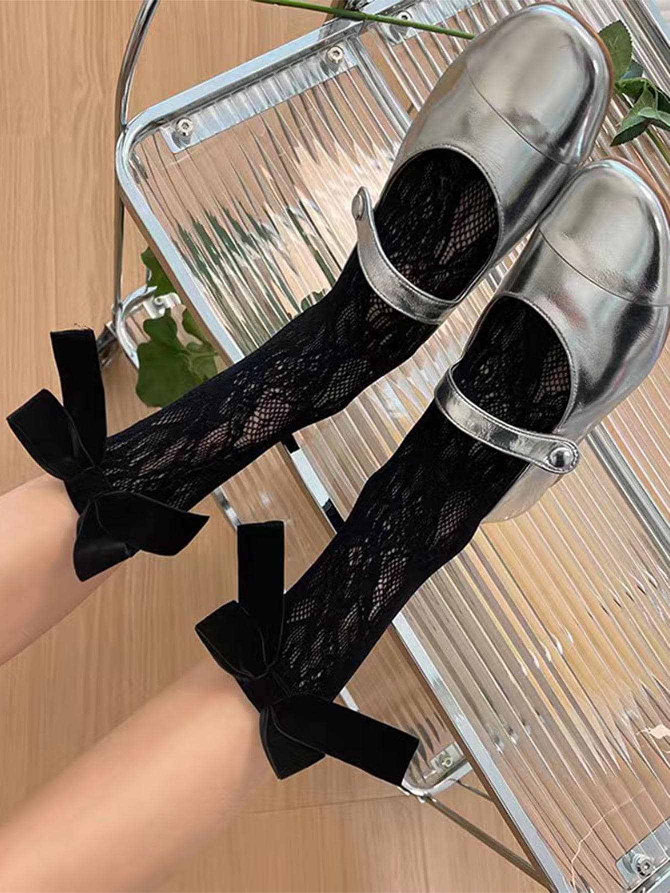 蝴蝶結裝飾中筒襪 - 彩色 - 查看 1