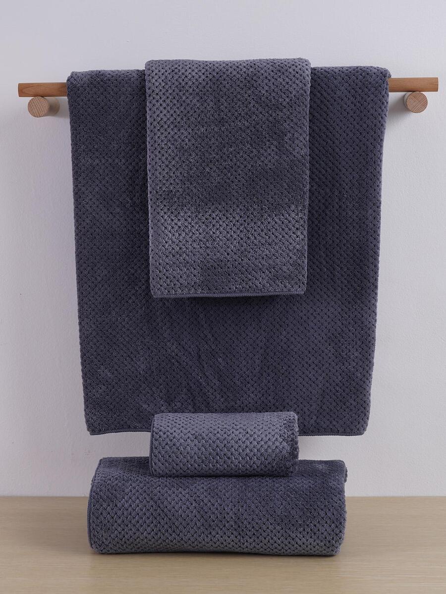 3/1件装珊瑚绒菠萝图案纯色浴巾或手巾，薄绒吸水柔软，珊瑚绒舒适柔软吸水速干菠萝格子干发巾、面巾、手巾，适合成人、情侣居家日常使用，1件装浴巾/沙滩巾/淋浴巾，适用于美容院、酒店、运动、家居用品、毛巾、护肤浴巾 - 深灰色 - 查看 1