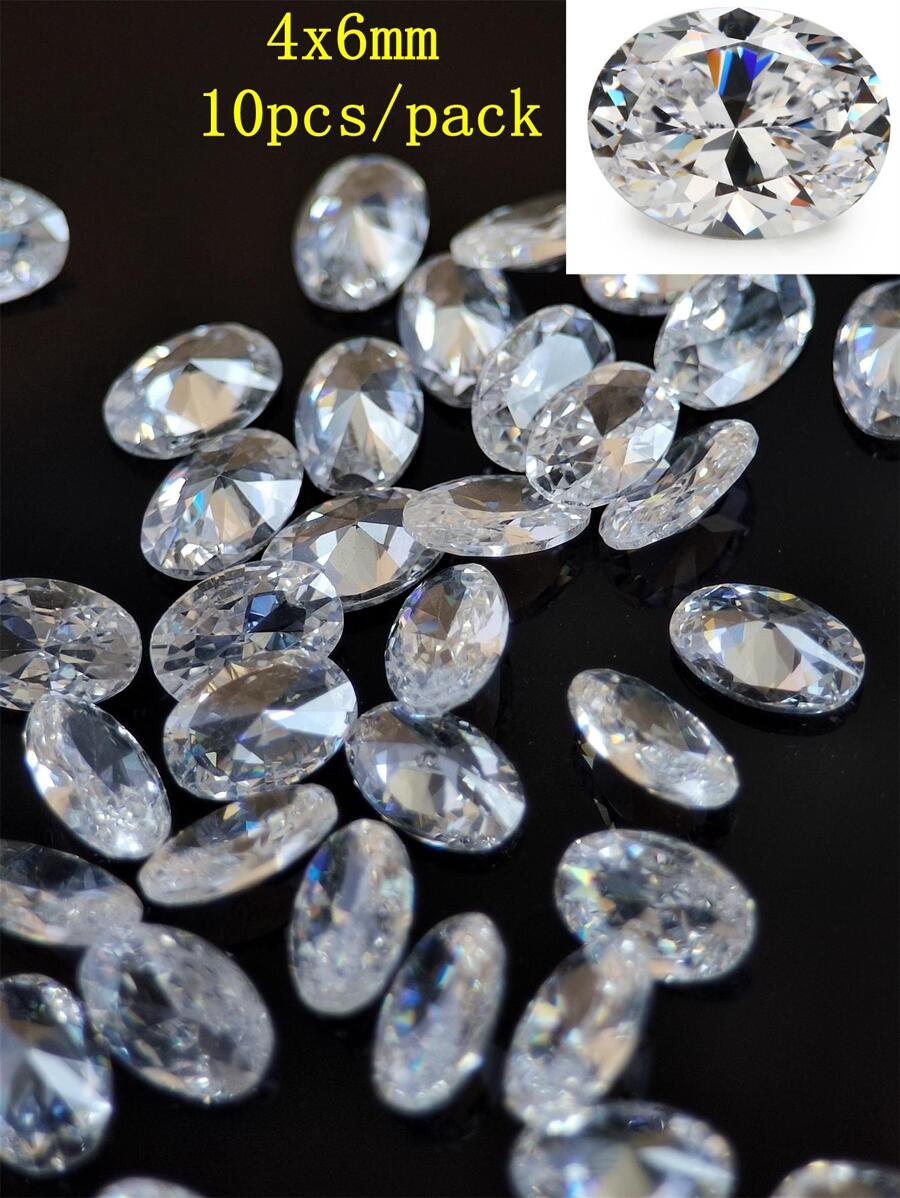 10 piezas forma oval cristal blanco zirconia cúbica uno embalar - transparente - Ver 1