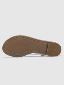 Women Rhinestone Decor Ankle Strap Sandals, Glamorous Summer Metallic Glass Flat Sandals - Champagne - View 7