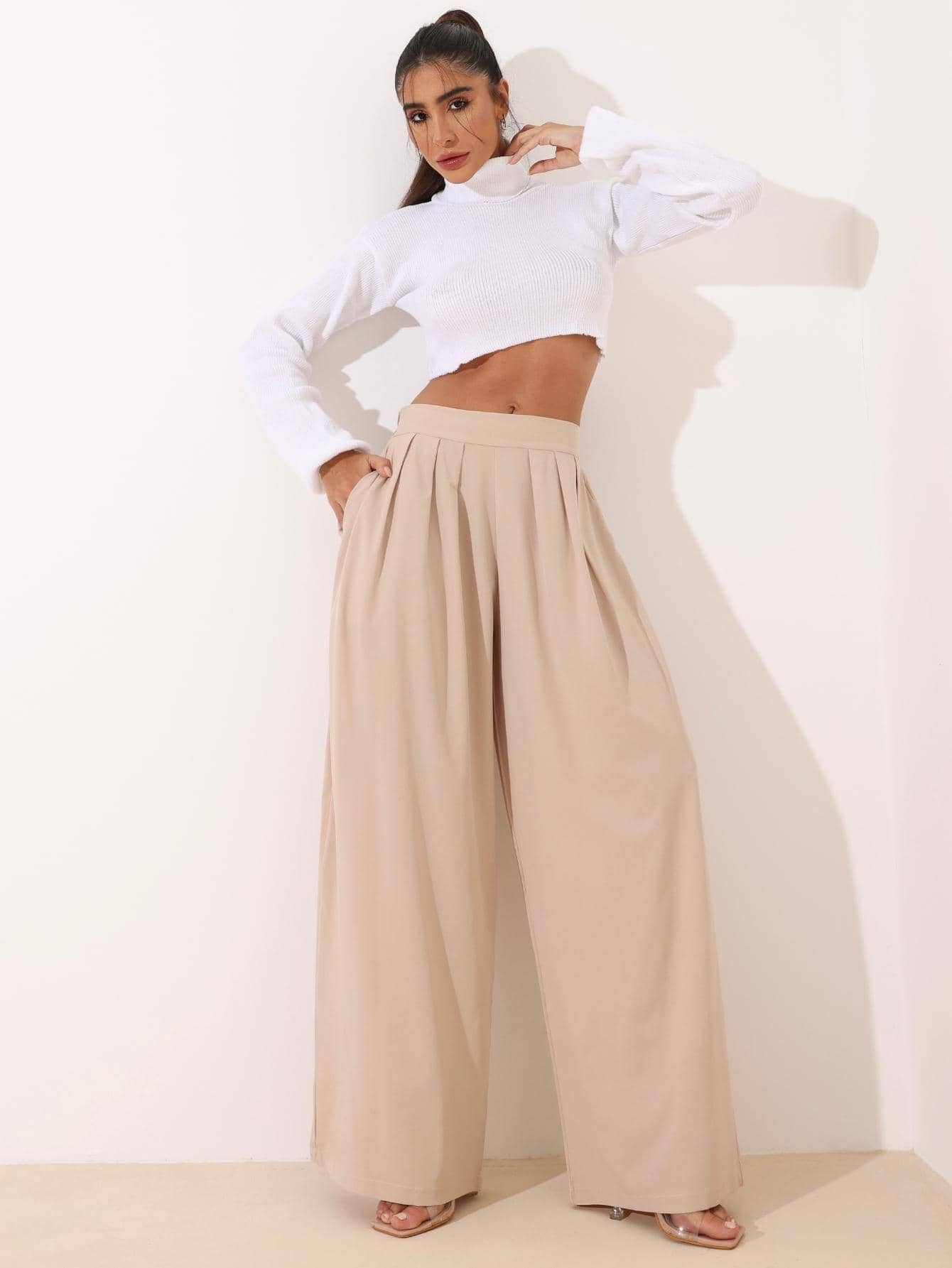 Women Pants - 米色 - 查看 1