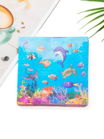 20pcs Marine Life Print Disposable Napkin