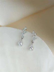 CHOSHILAR 1pair Cubic Zirconia Water Drop Earrings - Silver - View 7
