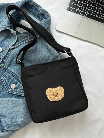 1 件女式黑白帆布休闲斜挎包，可爱迷你手提包零钱包手机夹，学生和旅行