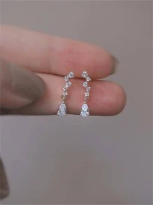 CHOSHILAR 1pair Cubic Zirconia Water Drop Earrings - Silver - View 6