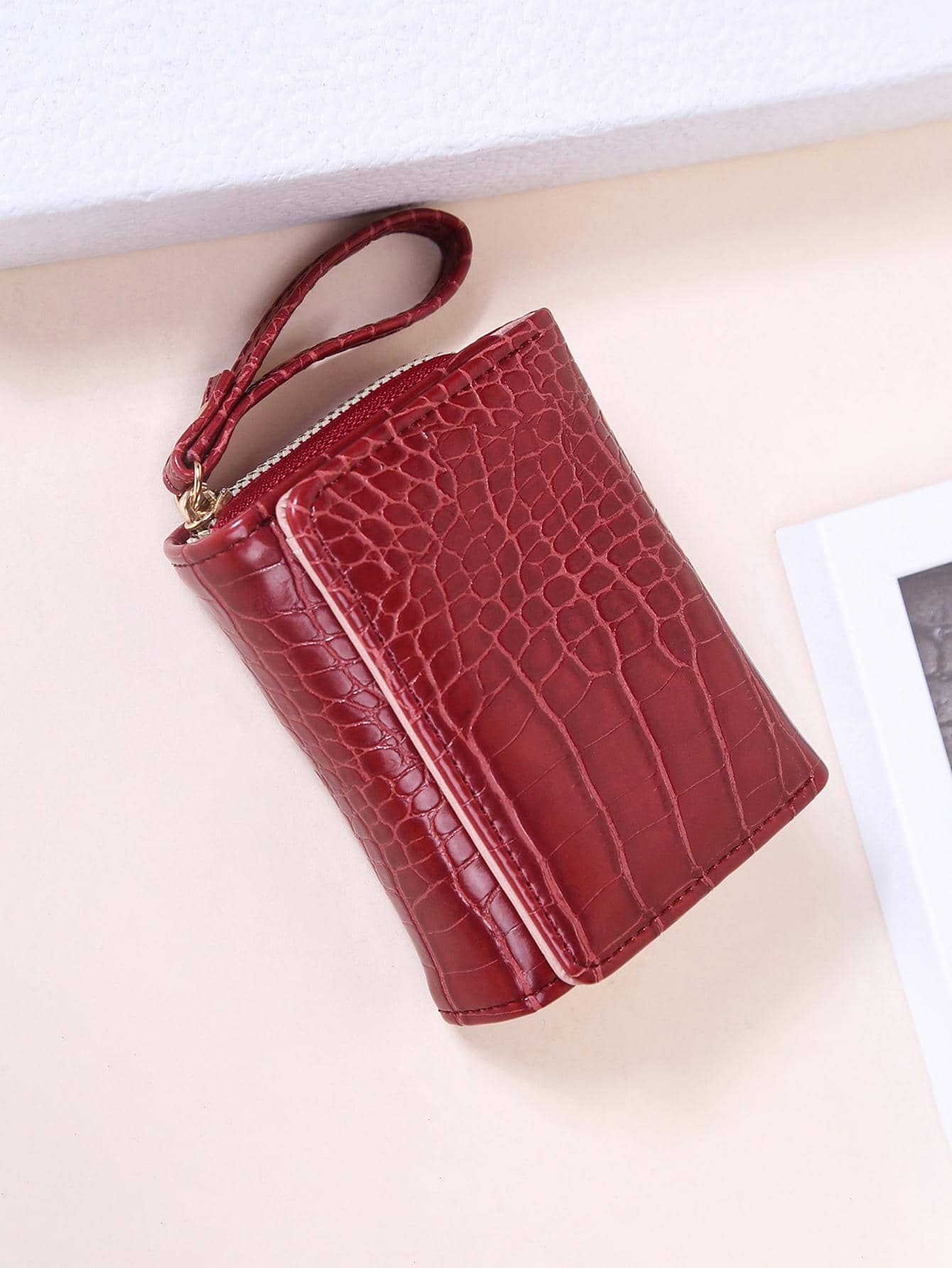 Flip Cover Three-fold Short Wallet With Multi Card Slots - Burgundy - View 1