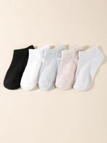 5pairs Kids Solid Ankle Socks For Daily Life - Multicolor - View 1