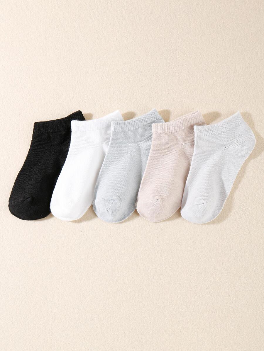 5pairs Kids Solid Ankle Socks For Daily Life - Multicolor - View 1