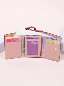 Flip Cover Three-fold Short Wallet With Multi Card Slots - Burgundy - View 7