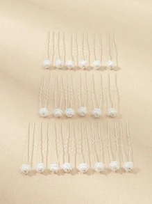20 chiếc Kẹp tóc trang trí bằng đá & ngọc trai Thích hợp cho các dịp cập nhật và lễ hội - trắng - Xem 2