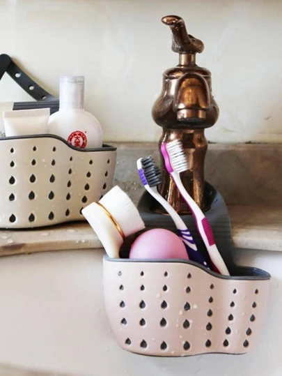 1pc Portable TPR Faucet Hanging Drain Basket, Modern Double-layer Heart Detail Drain Basket For Kitchen