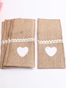 10pcs Lace Decor Cutlery Storage Bag, Modern Fabric Flatware Storage Bag For Home - Khaki - View 2