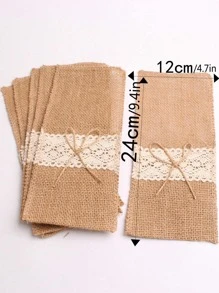 10pcs Lace Decor Cutlery Storage Bag, Modern Fabric Flatware Storage Bag For Home - Khaki - View 6