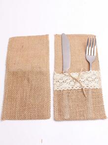 10pcs Lace Decor Cutlery Storage Bag, Modern Fabric Flatware Storage Bag For Home - Khaki - View 2