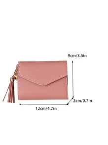 Short Tassel Decoration Simple Three Fold Wallet, Card Holder, Women's Coin Purse - Pink - View 5