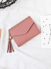 Short Tassel Decoration Simple Three Fold Wallet, Card Holder, Women's Coin Purse - Pink - View 7