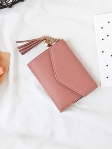 Short Tassel Decoration Simple Three Fold Wallet, Card Holder, Women's Coin Purse - Pink - View 8