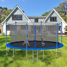 14FT Trampoline for Kids and Adults,Large Recreational Trampoline with Ladder and Steel Tube,Outdoor Backyard Trampoline with Net - 藍色 - 查看 4