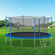 14FT Trampoline for Kids and Adults,Large Recreational Trampoline with Ladder and Steel Tube,Outdoor Backyard Trampoline with Net - 藍色 - 查看 2