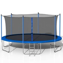 14FT Trampoline for Kids and Adults,Large Recreational Trampoline with Ladder and Steel Tube,Outdoor Backyard Trampoline with Net - 藍色 - 查看 11