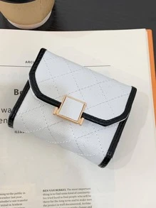 Checkered Short Women's Wallet, New Korean Style Simple Card Holder - White - View 3