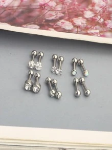 12入組16G不銹鋼女士耳釘男士軟骨耳釘球形小方晶鋯石耳屏耳釘螺旋耳釘軟骨穿孔首飾 - 混款 - 查看 3