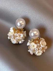 2入組鑲嵌水鑽和人造珍珠裝飾耳環夾 - 彩色 - 查看 4