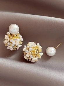 2入組鑲嵌水鑽和人造珍珠裝飾耳環夾 - 彩色 - 查看 3