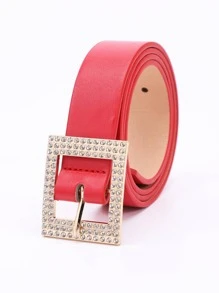 Thắt lưng khóa vuông trang trí bằng đá rhinestone - Đỏ - Xem 1
