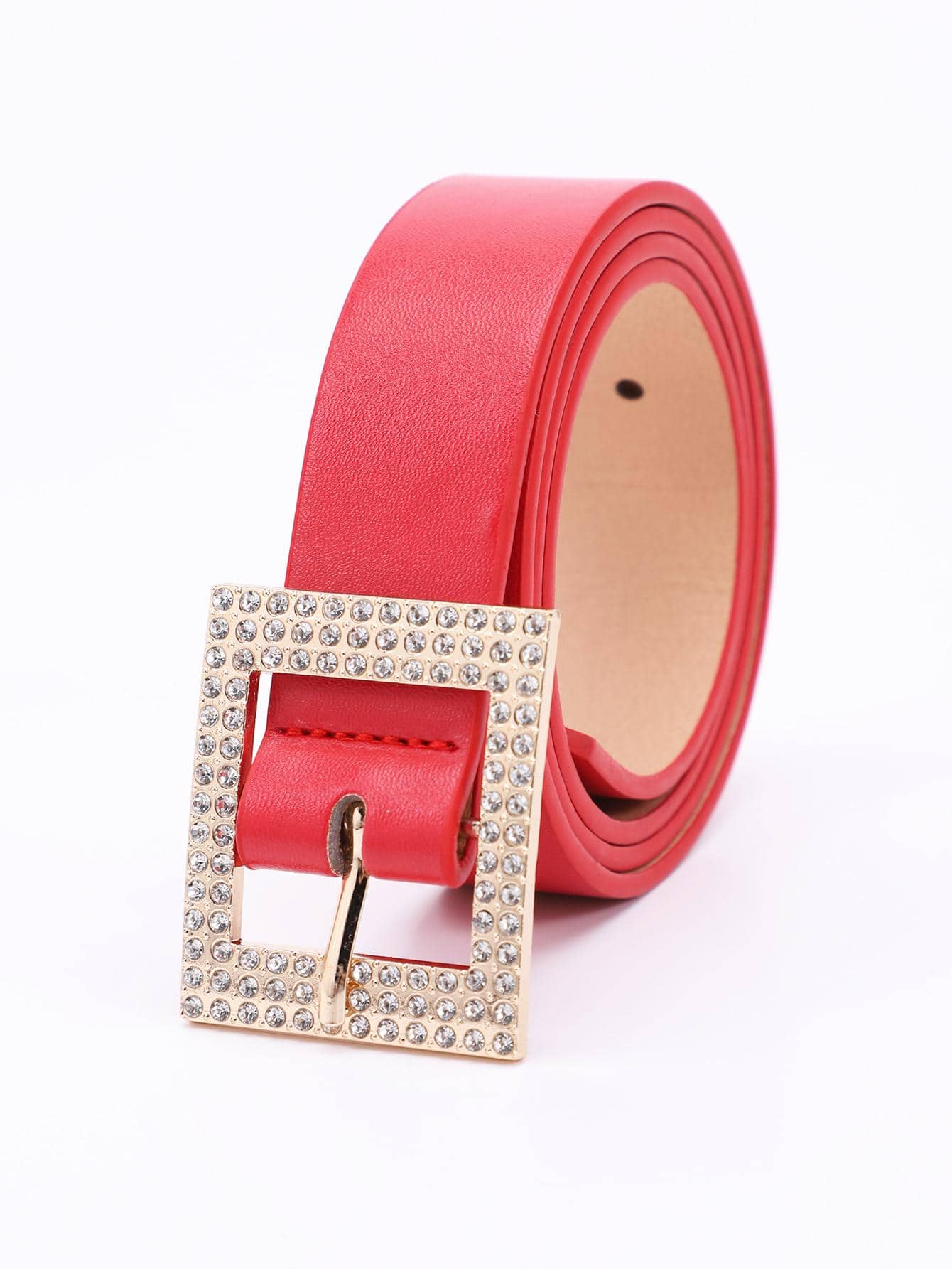 Thắt lưng khóa vuông trang trí bằng đá rhinestone - Đỏ - Xem 1