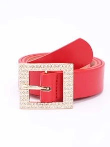 Thắt lưng khóa vuông trang trí bằng đá rhinestone - Đỏ - Xem 3