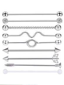 9pcs Industrial Piercing Jewelry 14G 16G Stainless Steel Industrial Earrings for Women Men Industrial Bar Piercing Cartilage Helix Piercing Earrings Industrial Barbell Jewelry - mixed style - View 1