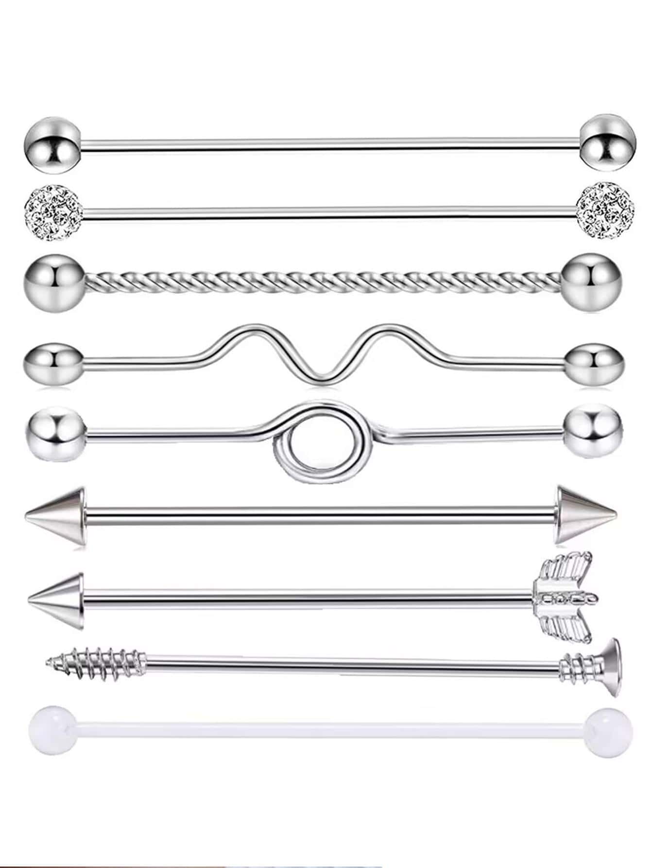 9pcs Industrial Piercing Jewelry 14G 16G Stainless Steel Industrial Earrings for Women Men Industrial Bar Piercing Cartilage Helix Piercing Earrings Industrial Barbell Jewelry - mixed style - View 1