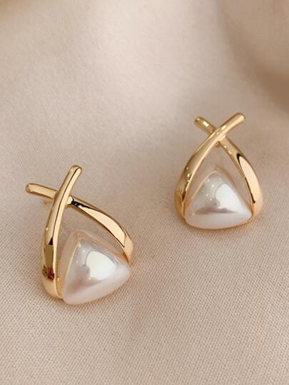 Pendientes De Perlas Falsas Con Diseño De Decoración