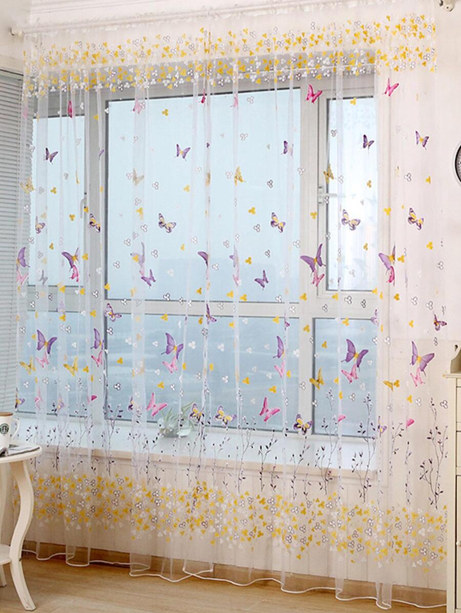 Rèm vải đơn thêu hình con bướm - Nhiều màu - Xem 1