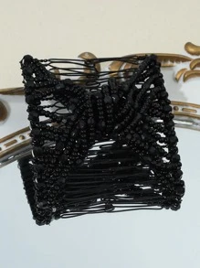 珠子裝飾梳子 - 黑色 - 查看 3