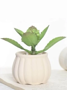 1入組陶瓷植物容器，現代米色家用花盆 - 米色 - 查看 1