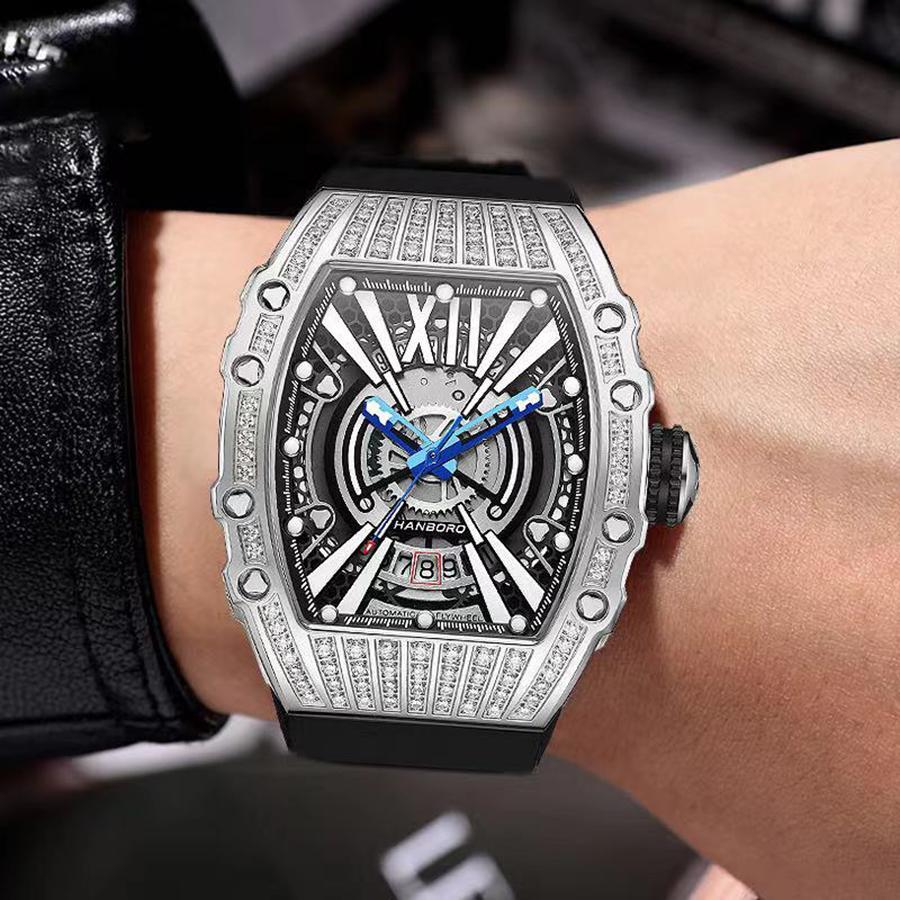 Men Tonneau Pointer Mechanical Watch - Black - View 1