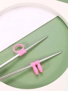 1pc Stainless Steel Training Chopstick School Supplies,Back To School - Pink - View 5