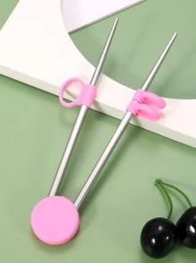 1pc Stainless Steel Training Chopstick School Supplies,Back To School - Pink - View 3