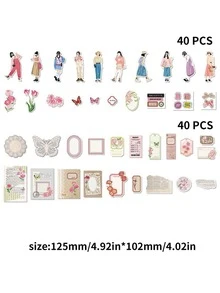 80 Miếng Dán Đồ Họa Hình Hoa & Hình, Miếng Dán Trang Trí Đa Năng Cho Thủ Công DIY, Trang Trí Tài Khoản Cầm Tay - Hồng - Xem 2