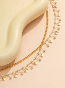 蝴蝶和水鑽流蘇墜飾腰鏈 - 金黃色 - 查看 5