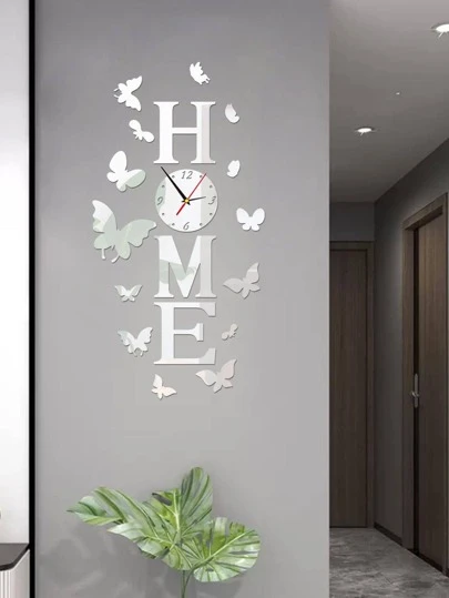 1 套蝴蝶和字母形挂钟、家居装饰、房间装饰
