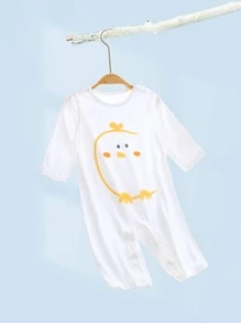 女嬰雞印連體褲，空調衣服，夏季 - 白色 - 查看 2