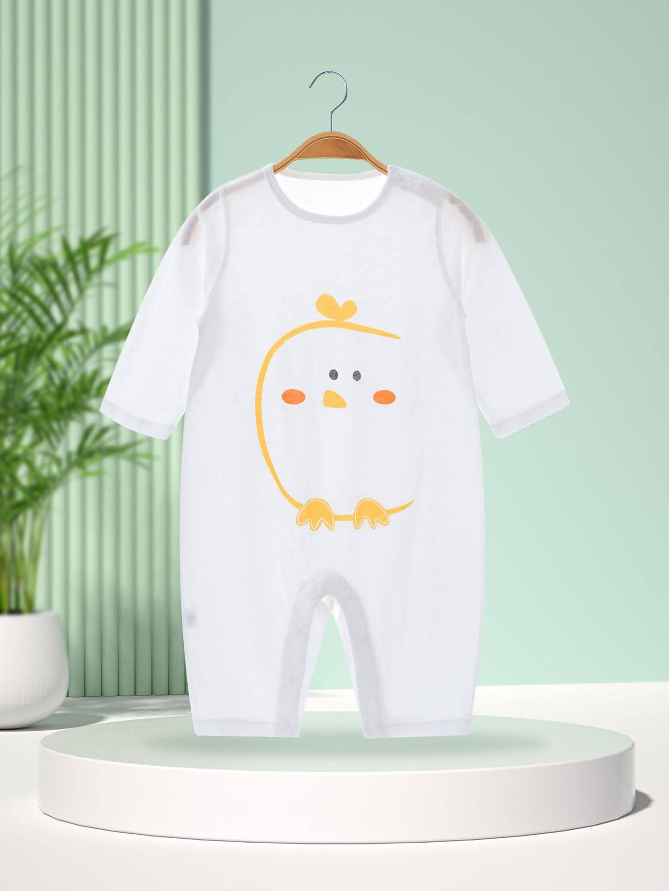 女嬰雞印連體褲，空調衣服，夏季 - 白色 - 查看 1
