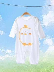 女嬰雞印連體褲，空調衣服，夏季 - 白色 - 查看 3